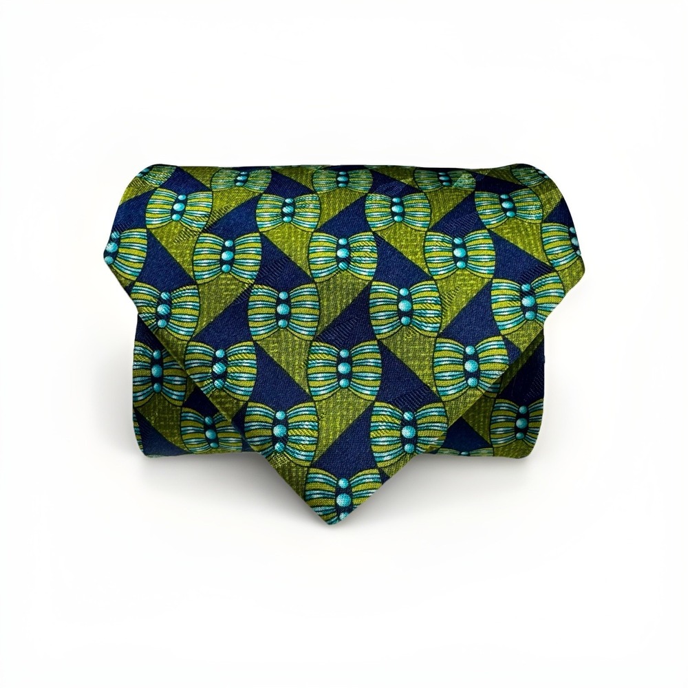 Valentino Cravatte 100% Silk Italian‎ Necktie Blue Green Geometric Formal Career